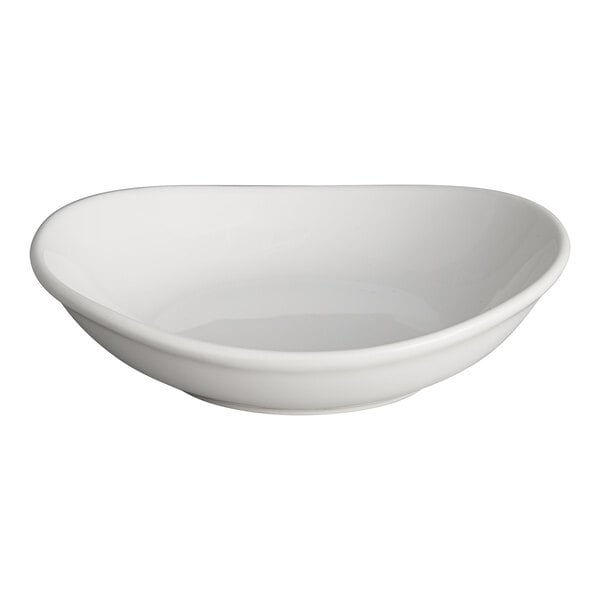 A white oval china bowl with a 10.5 oz. capacity.