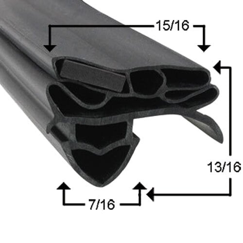 A black rubber magnetic door gasket with measurements for a True 811134 refrigerator.