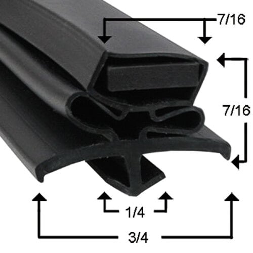 A black rubber True 810720 equivalent drawer gasket with measurements.