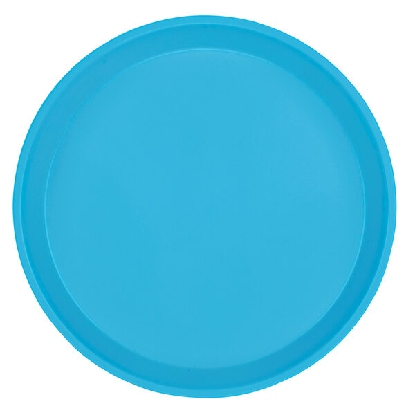 A close-up of a blue Cambro fiberglass tray.