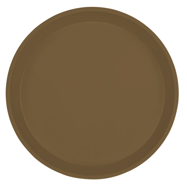 A close-up of a brown round Cambro tray.