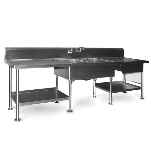 Eagle Group Smpt30144 Stainless Steel Prep Table With Sink Drawer Cutting Board And Undershelf 144