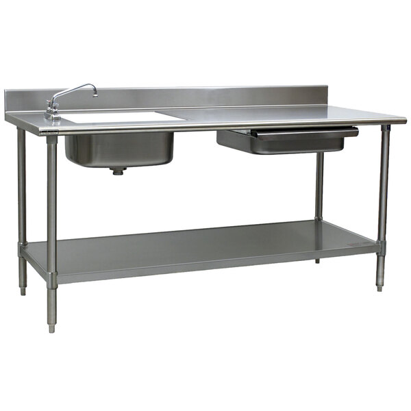Eagle Group Pt 3096 Stainless Steel Prep Table With Sink Drawer