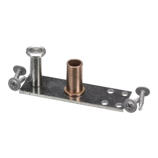 A True top center hinge kit metal bracket with screws and a nut.