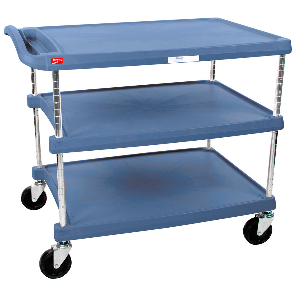 Metro myCart MY263635BU Blue Antimicrobial Utility Cart with Three