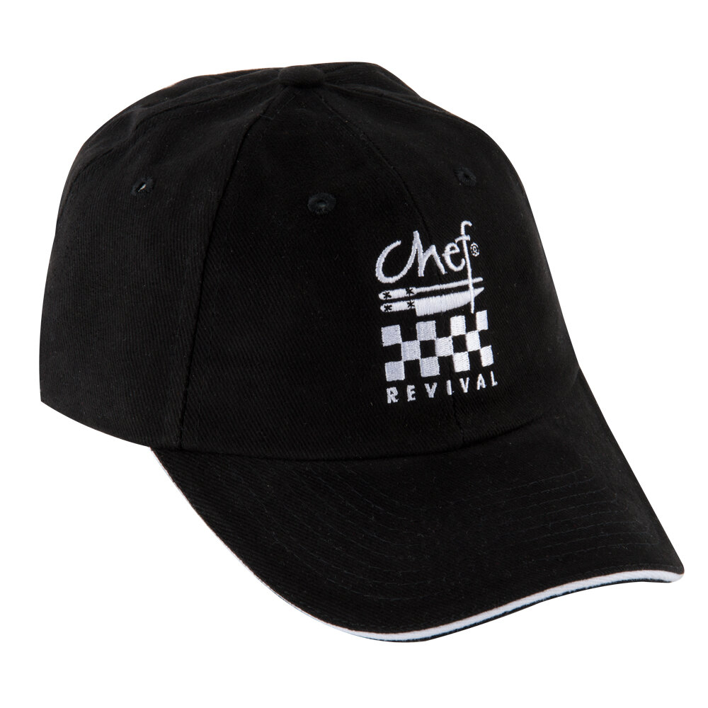 Chef Revival H064BK Black 100% Cotton Baseball / Chef Cap with White Logo