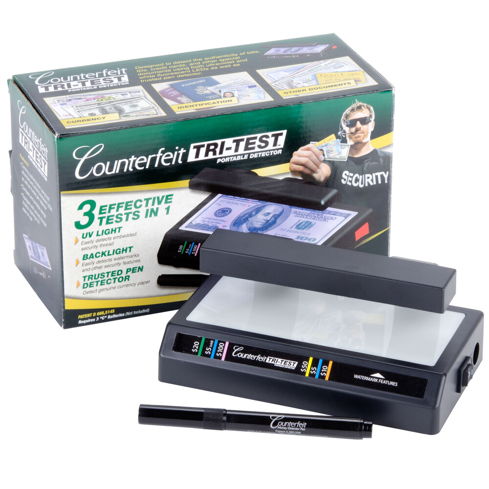 ThreeinOne Counterfeit Bill Detector with UV Light, Backlight, and Pen