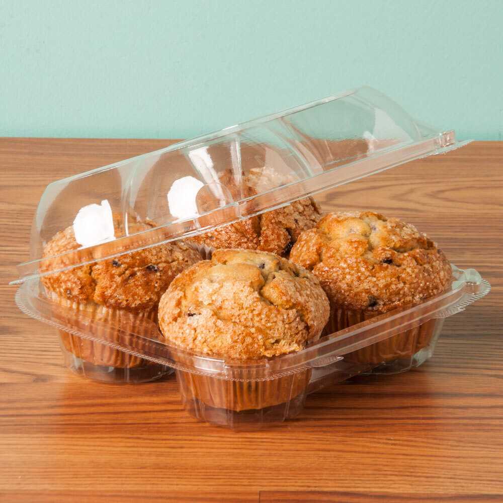 4 Compartment Clear Hinged Dome Muffin Container 200/Case