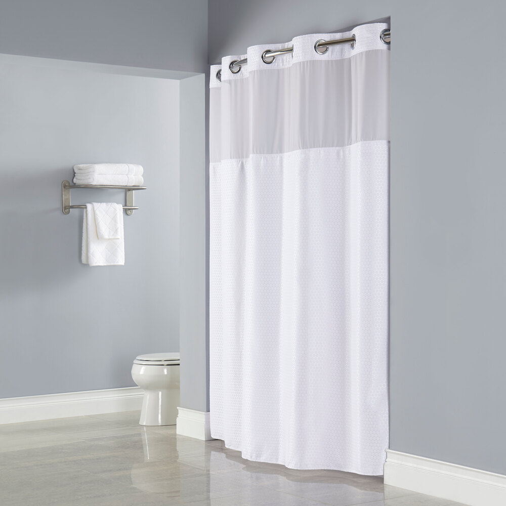Hookless HBH26MYS01SL77 White Deliah Shower Curtain with Chrome Raised