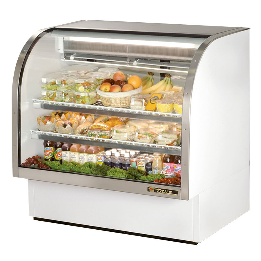 True TCGG48LD 48" White Curved Glass Refrigerated Deli Case With Stainless Steel Top and Trim