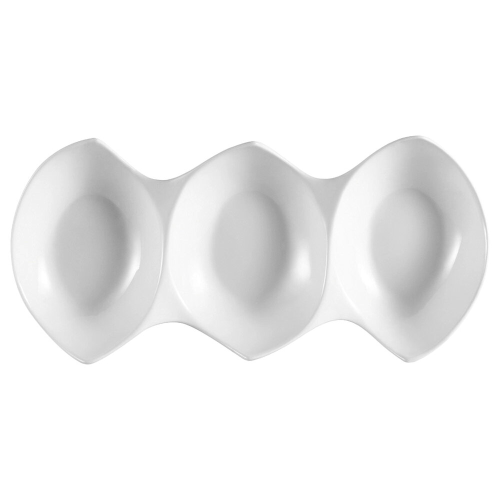 CAC COL46 White Three Bowl Divided Tasting Dish 6" x 3 1