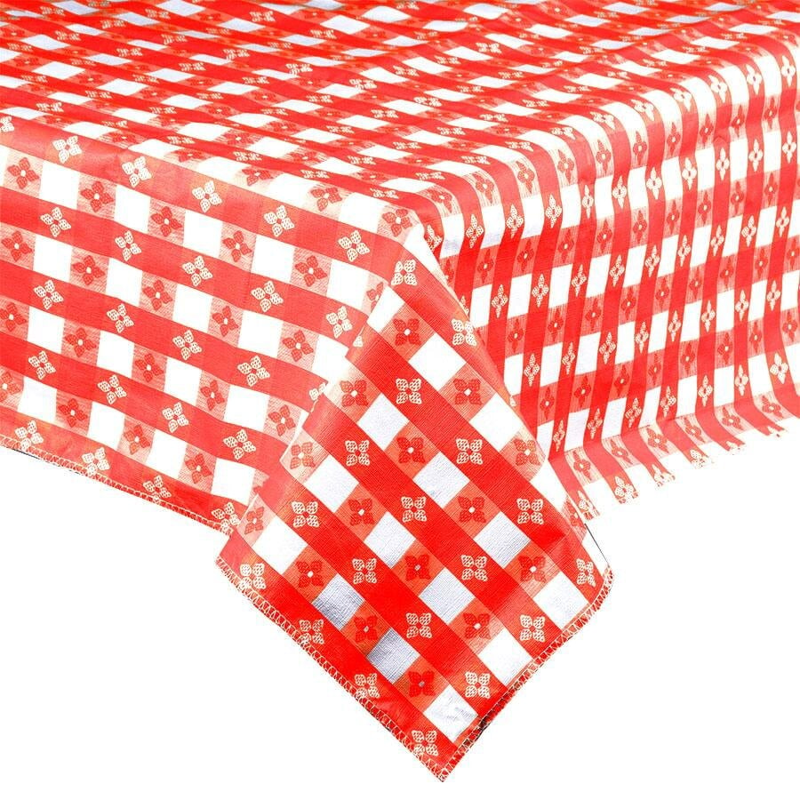 Red-Checkered Vinyl Table Cover with Flannel Back - 25 Yard Roll