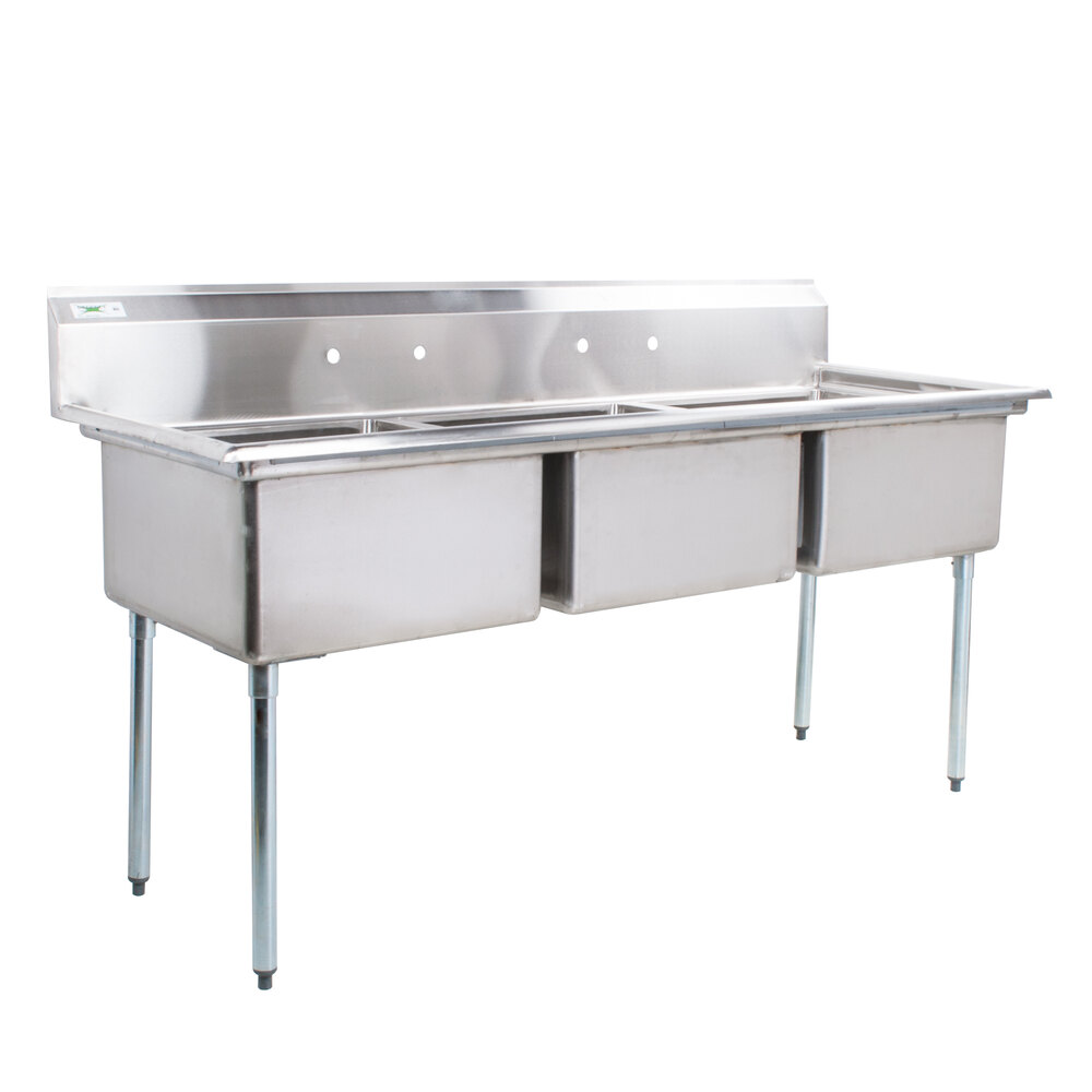 Regency 78 16 Gauge Stainless Steel Three Compartment Commercial Sink Without Drainboard 23 X 23 X 12 Bowls