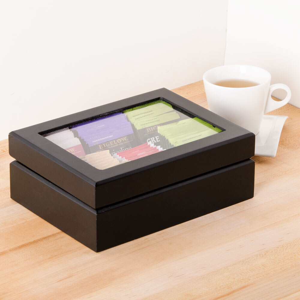 Wood Tea Chest with Window and 6 Compartments | Wooden Tea Chest