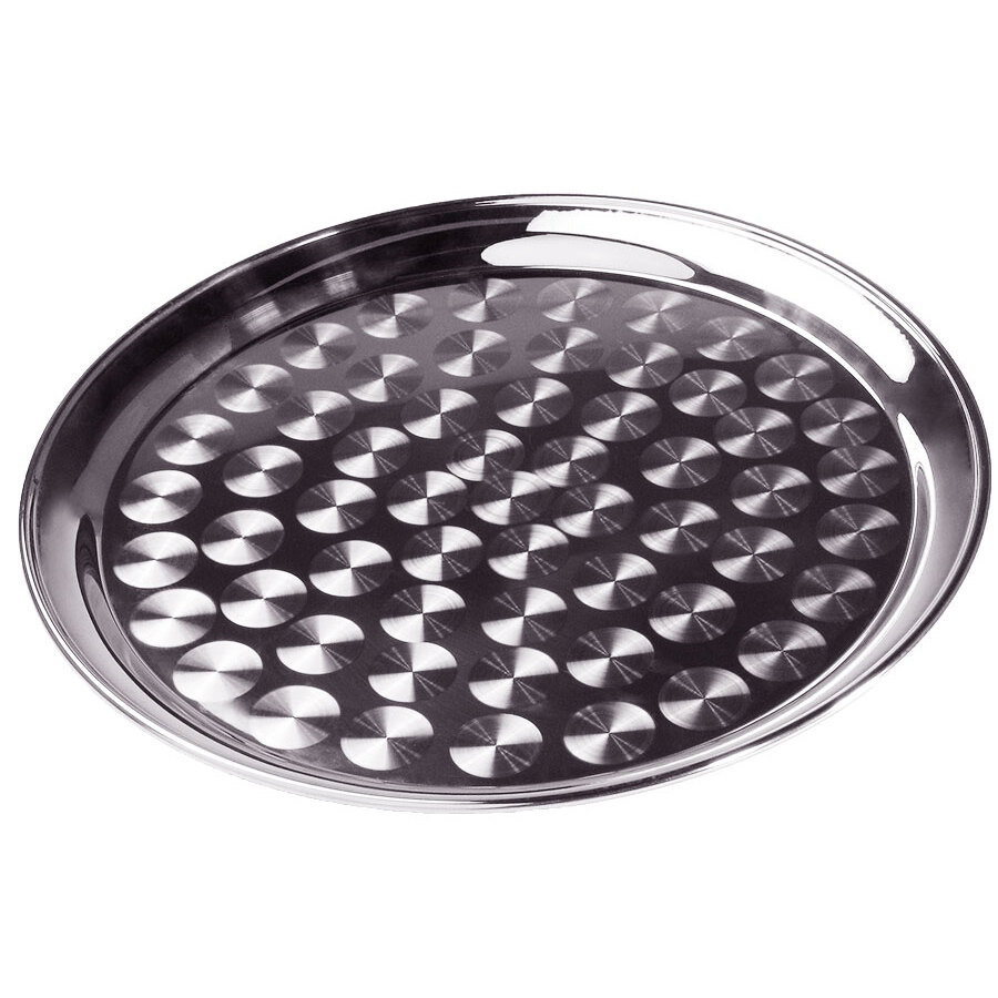 12" Stainless Steel Serving / Display Tray with Swirl Pattern Narrow Rim