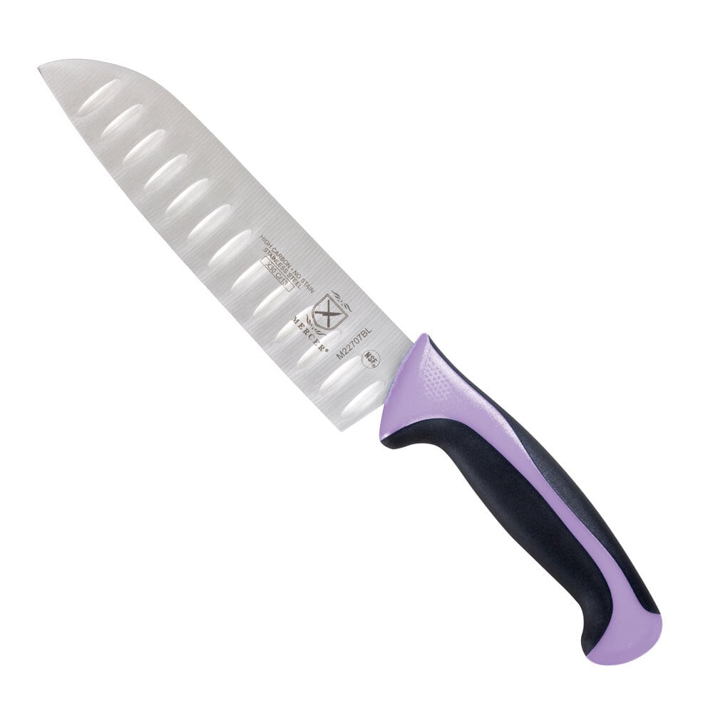 Mercer M22707PU Millennia Primary4 Granton Edge Santoku Knife With mercer-m22707pu-millennia-primary4-granton-edge-santoku-knife-with