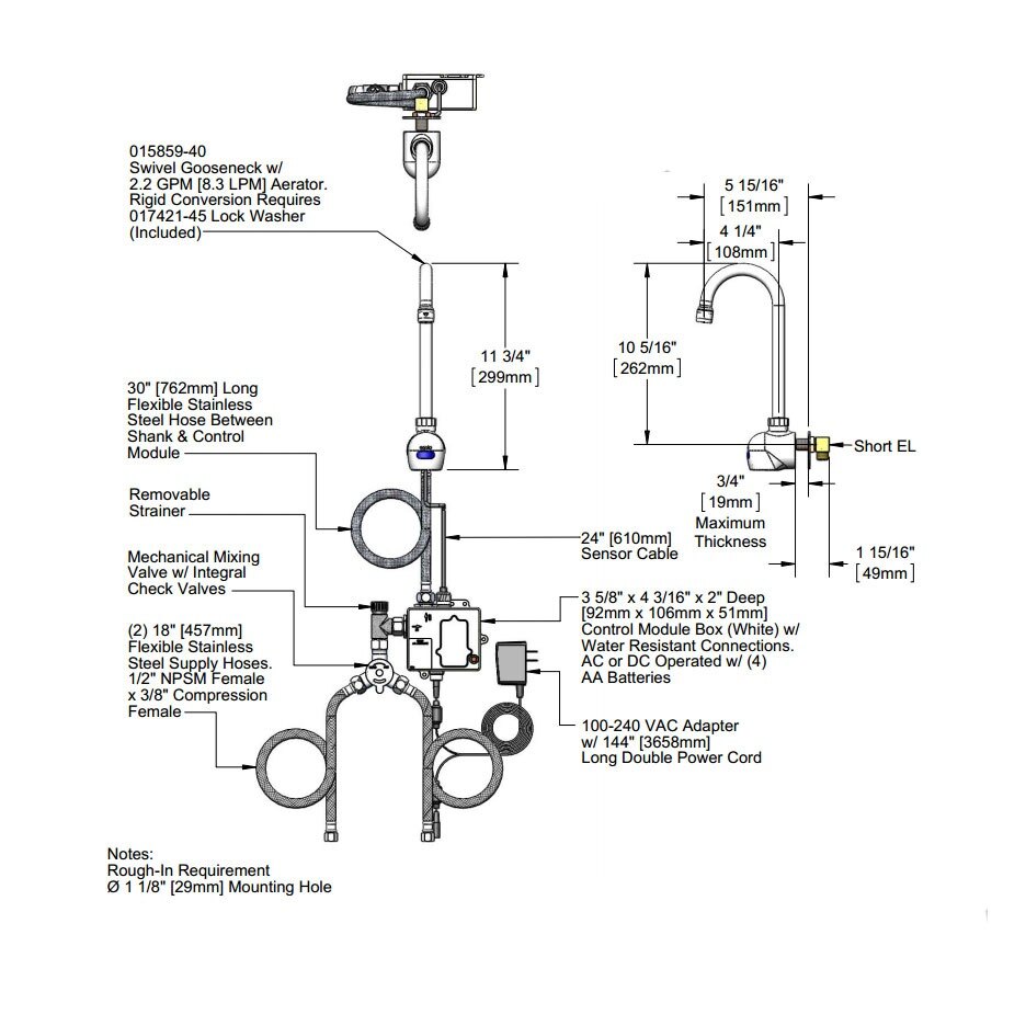 Equip by T&S 5EF1DWGMM Wall Mount HandsFree Sensor Faucet with 10 5/