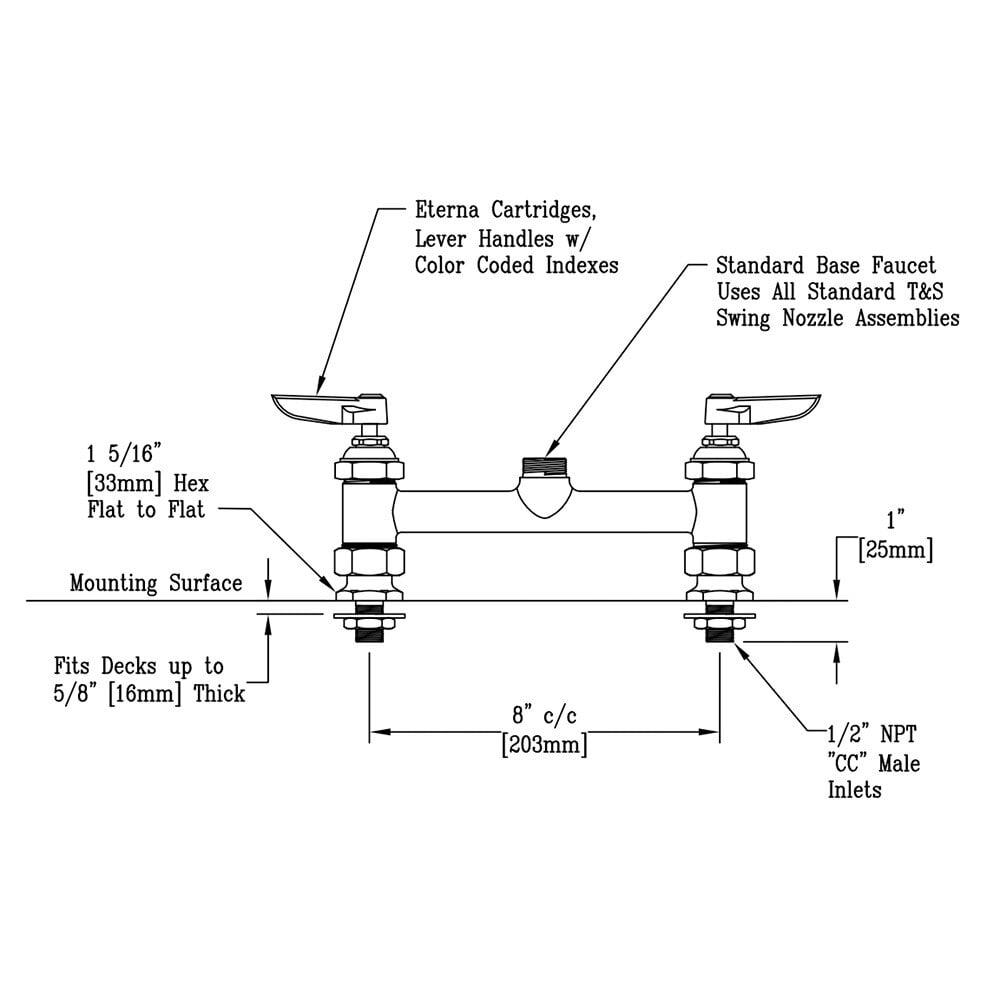 T&S B-0220-LNCC Deck Mount Faucet Base With 8" Centers, Eterna ...