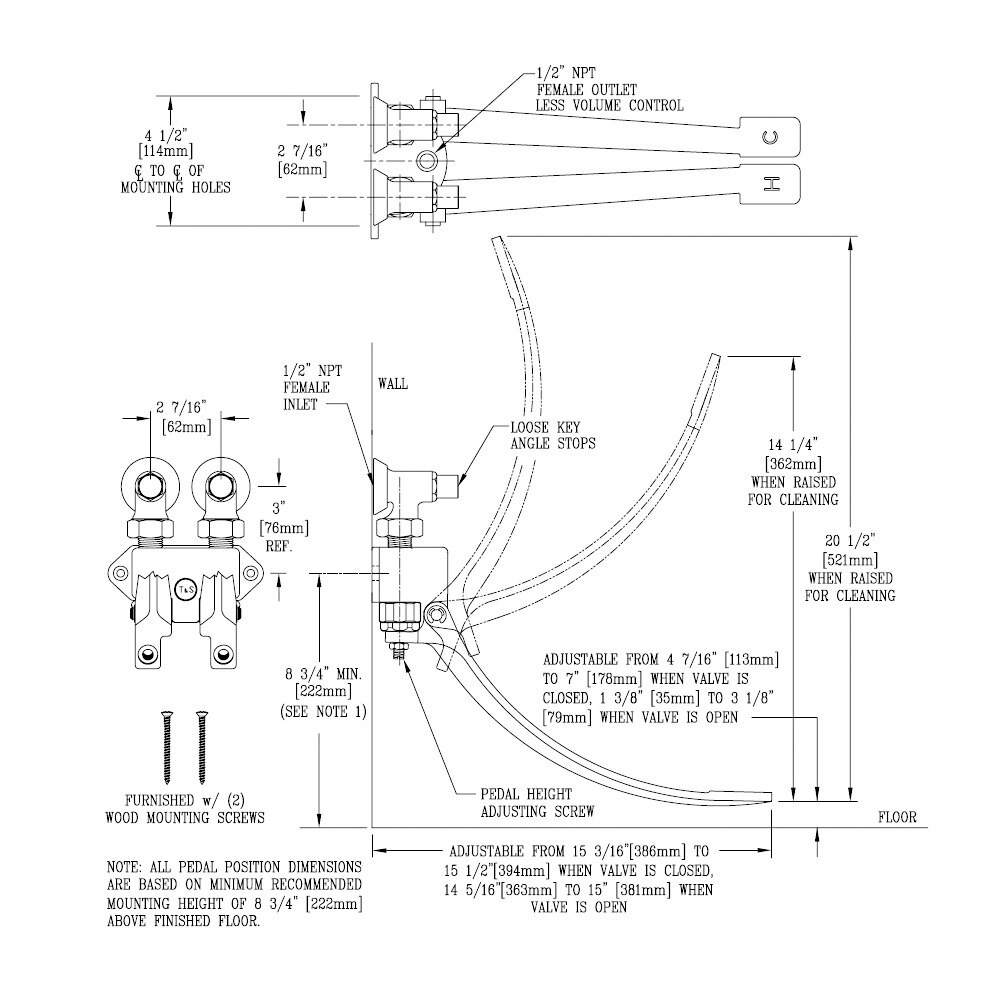 T&S B050403SL Slow Close Double Pedal Valve with Loose Key Angle Stops and Volume Control