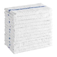 Choice 16 inch x 19 inch 32 oz. Blue-Striped Cotton Bar Towel - 12/Pack