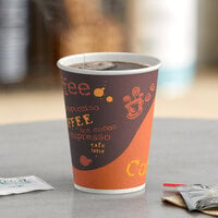 Poly-coated paper cup holding coffee