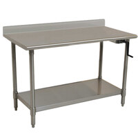 Eagle Group T3072SEB-BS-HA 16 Gauge Type 304 Stainless Steel Adjustable Height ADA / Ergonomic Work Table with Backsplash and Undershelf - 30