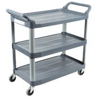 Rubbermaid FG409100GRAY Xtra Gray 300 lb. Three Shelf Utility Cart / Bus Cart 40 inch x 20 inch x 37 inch