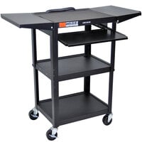 Luxor AVJ42KBDL Adjustable Height Black A/V Cart with Keyboard Shelf and Drop Leaf Shelves
