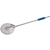 GI Metal I-23F Azzurra 9'' Stainless Steel Round Turning Perforated Pizza Peel with 59'' Handle