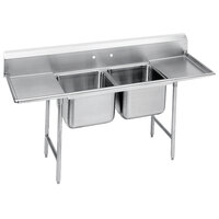 Advance Tabco T9-2-36-18RL Regaline Two Compartment Stainless Steel Commercial Sink with Two Drainboards - 72 inch Long, 16 inch x 20 inch x 12 inch Compartments