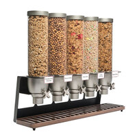 Rosseto EZ522 EZ-SERV 4.9 Liter Five Canister Tabletop Snack / Cereal Dispenser with Black Matte Steel Stand and Walnut Catch Tray - 32 1/2