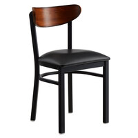 Lancaster Table & Seating Boomerang Black Chair with Black Vinyl Seat and Antique Walnut Back