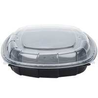 64 oz. Black 10 inch x 10 inch x 3 inch Square Microwaveable Plastic Hinged Take-Out Container - 148/Case