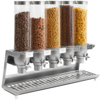 Rosseto EZ558 EZ-SERV 4.9 Liter Five Canister Tabletop Snack / Cereal Dispenser with Stainless Steel Base and Catch Tray
