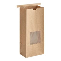 Choice 4 1/4 inch x 9 3/4 inch 1 lb. Brown Kraft Customizable Tin Tie Cookie / Coffee / Donut Bag with Window - 1000/Case