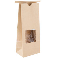 1 lb. Brown Kraft Customizable Tin Tie Cookie / Coffee / Donut Bag with Window - 1000/Case