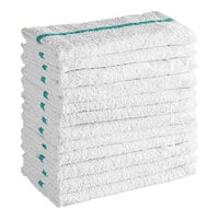 Choice 16 inch x 19 inch 32 oz. Green-Striped Cotton Bar Towel - 12/Pack