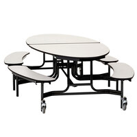 National Public Seating METB-PWTMCR 10' Elliptical Mobile Plywood Cafeteria Table with Chrome Frame and, T-Mold Edge, and 4 Benches