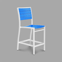 POLYWOOD A101-13PB Pacific Blue Euro Counter Height Side Chair with Satin White Frame
