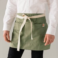Stock Mfg. Co. Heather Green Poly-Cotton Twill Shorty Waist Apron with 3 Pockets - 14