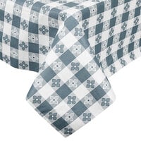 Intedge Blue Checkered Gingham Vinyl Table Cover with Flannel Back, 25 Yard Roll