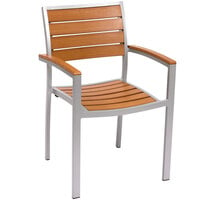 BFM Seating PH101CTKSV Largo Outdoor / Indoor Stackable Synthetic Teak Silver Arm Chair
