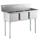 Regency 60" 16-Gauge Stainless Steel Three Compartment Commercial Sink with Galvanized Steel Legs and without Drainboards - 17" x 17" x 12" Bowls