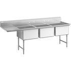 Regency 102 1/2" 16-Gauge Stainless Steel Three Compartment Commercial Sink with 1 Drainboard - 24" x 24" x 14" Bowls - Left Drainboard