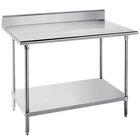 Advance Tabco KLG-242 24" x 24" 14 Gauge Work Table with Galvanized Undershelf and 5" Backsplash