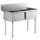 Regency 53" 16-Gauge Stainless Steel Two Compartment Commercial Sink with Galvanized Steel Legs and without Drainboard - 23" x 23" x 12" Bowls