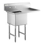 Regency 38 1/2" 16-Gauge Stainless Steel One Compartment Commercial Sink with Stainless Steel Legs and 1 Drainboard - 18" x 18" x 14" Bowl - Right Drainboard