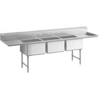 Regency 124" 16-Gauge Stainless Steel Three Compartment Commercial Sink with 2 Drainboards - 24" x 24" x 14" Bowls