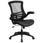 Flash Furniture BL-X-5M-LEA-GG Mid-Back Black Mesh and Leather Office Chair with Flip-Up Arms and Nylon Base