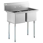 Regency 41" 16-Gauge Stainless Steel Two Compartment Commercial Sink with Galvanized Steel Legs and without Drainboards - 17" x 17" x 12" Bowls